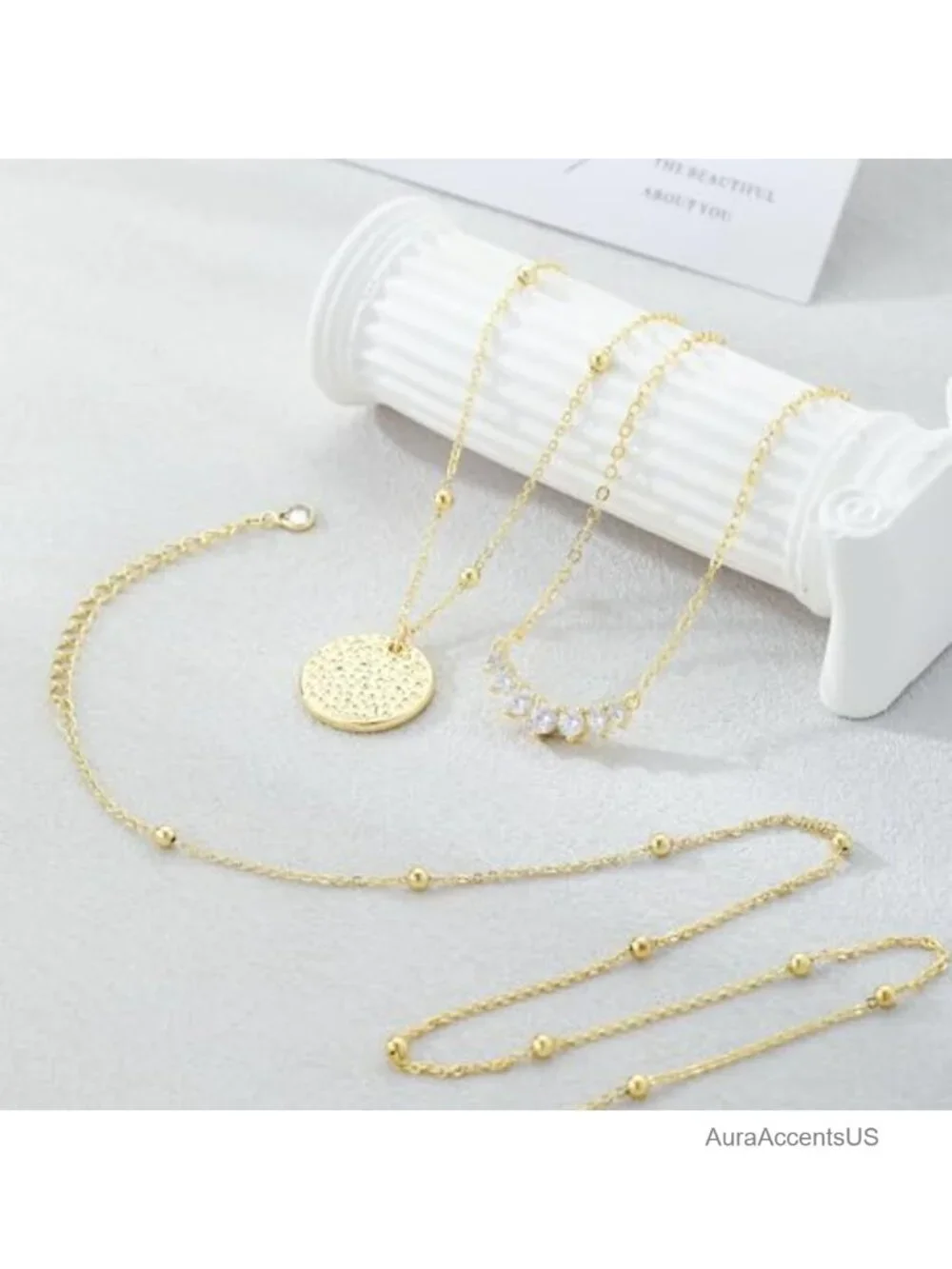 Layered Gold Silver Necklaces for Women, 14K Gold Plated Cubic Zirconia